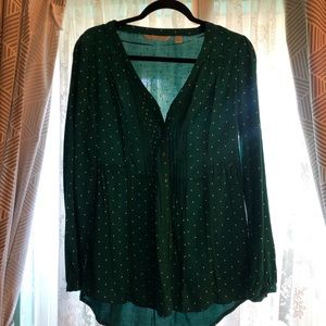 LC by Lauren Conrad Green Polka- Dotted Blouse